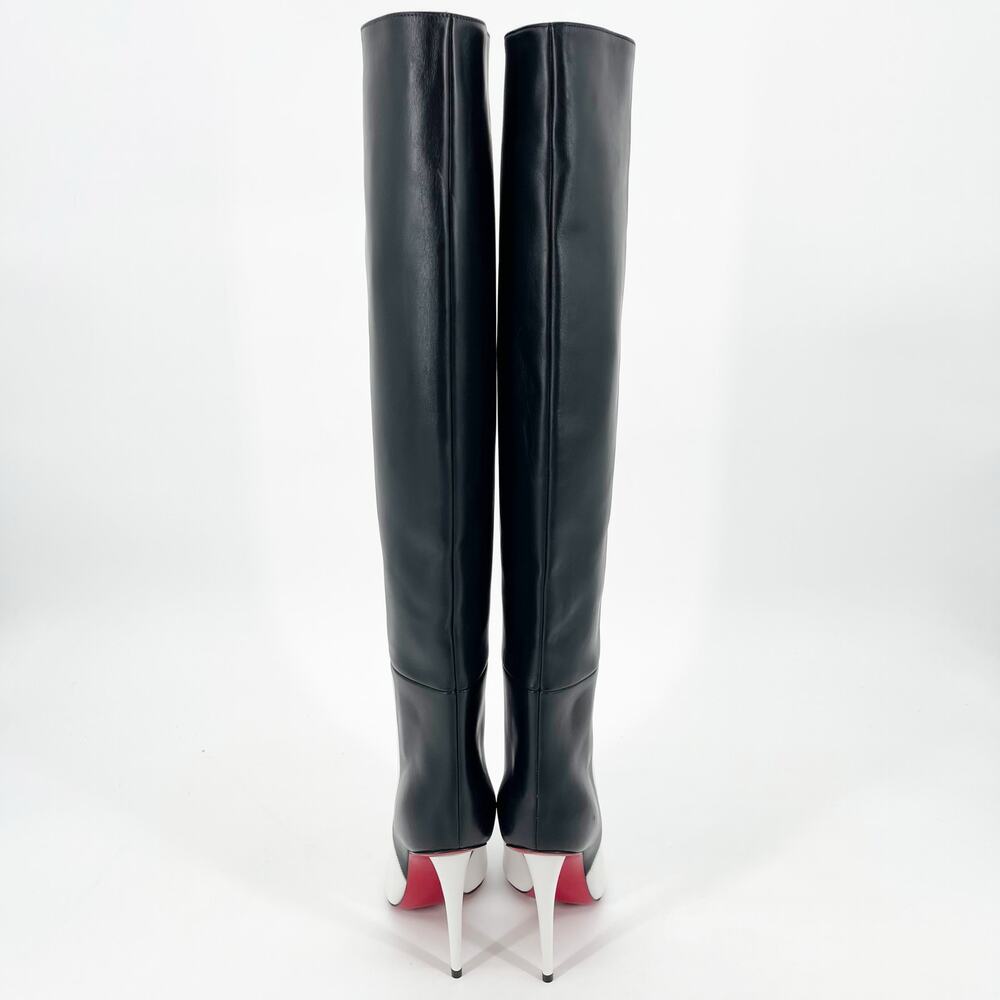 Christian Louboutin Black and White Two-Tone Knee-High Stiletto Boots - Picture 9 of 13